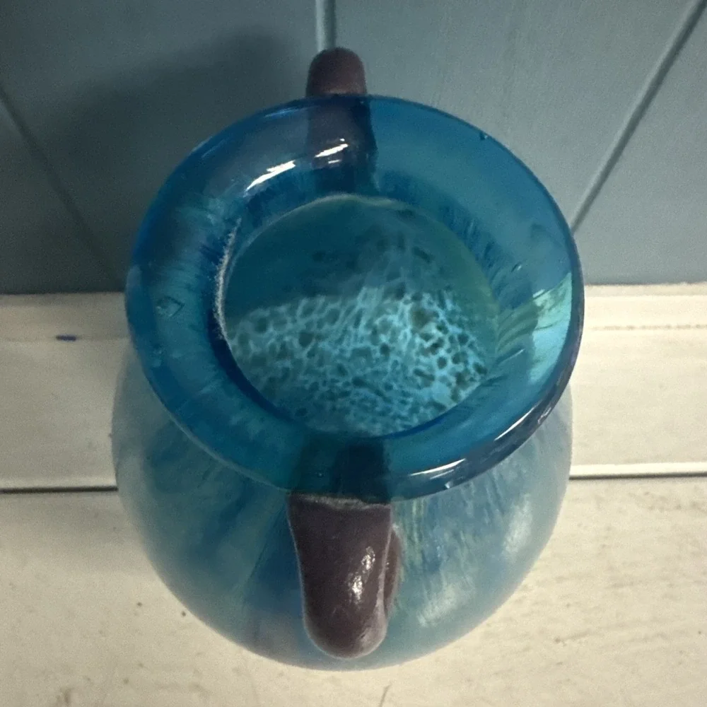 Pier 1 Imports ‎ Art Glass Milano Amphora Teal Blue Gold 8